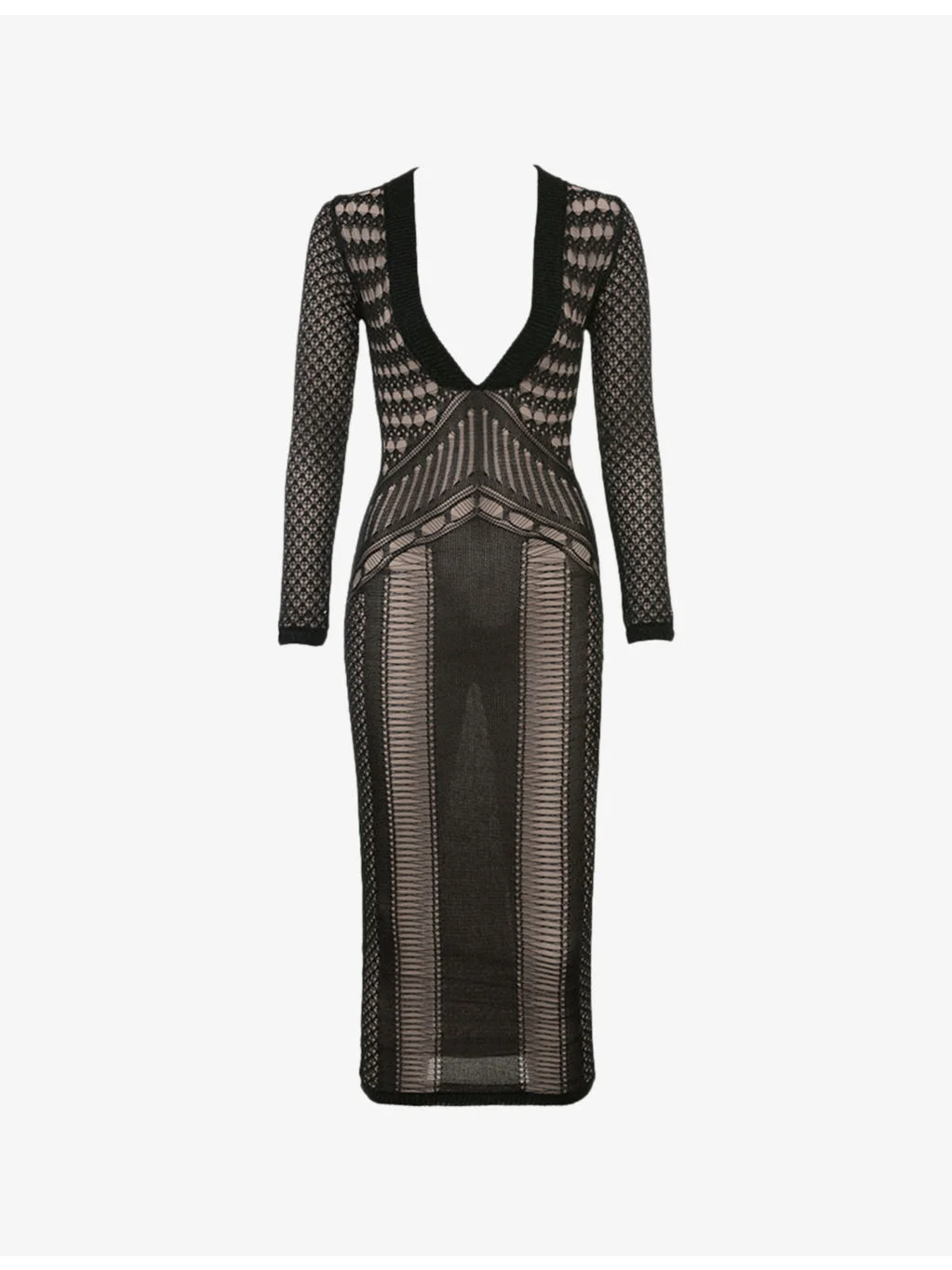 Loula Plunge-Neck Long-Sleeve Stretch-Knit Midi Dress - 1