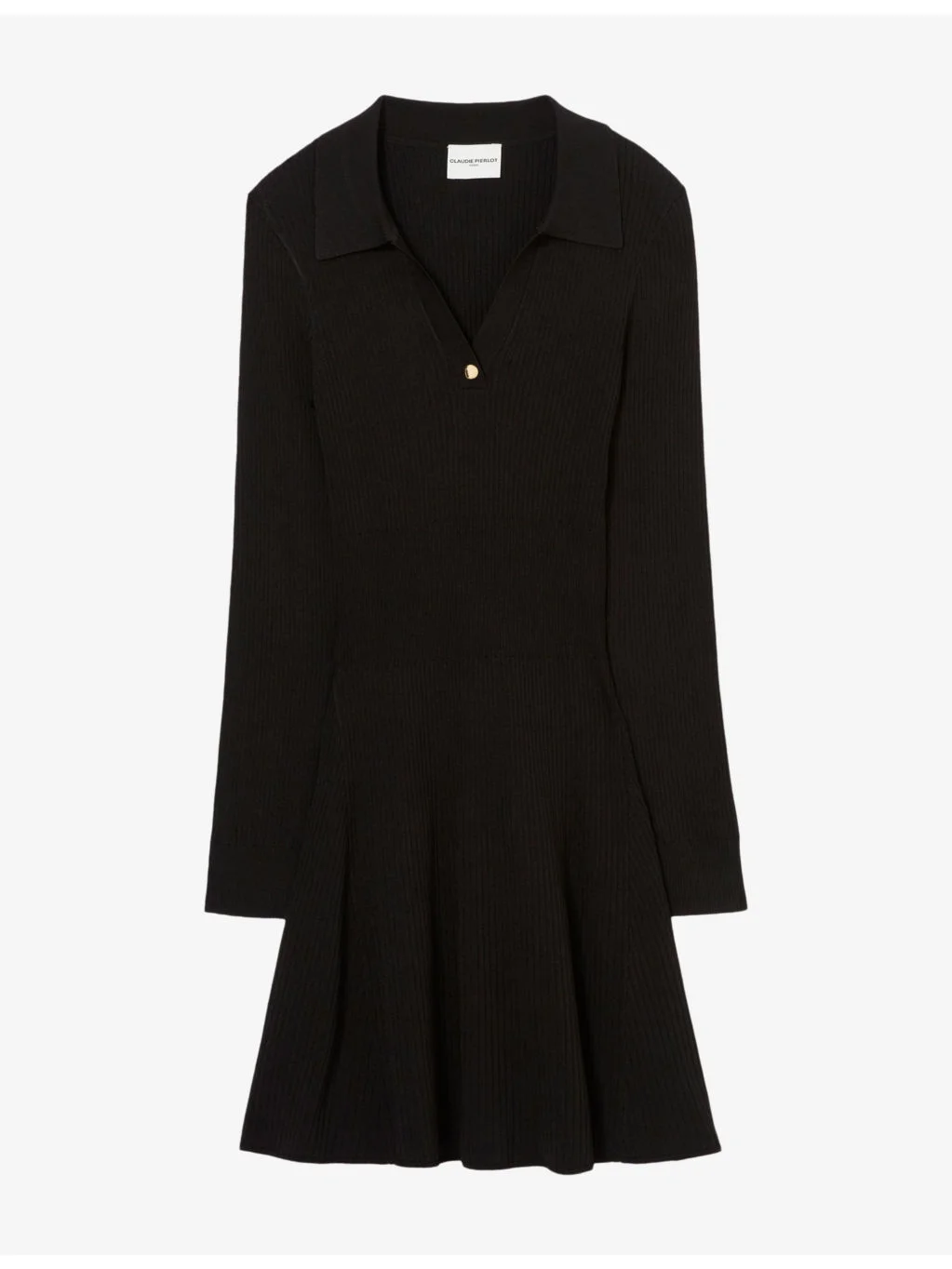 Collared Long-Sleeve Knitted Mini Dress - 1