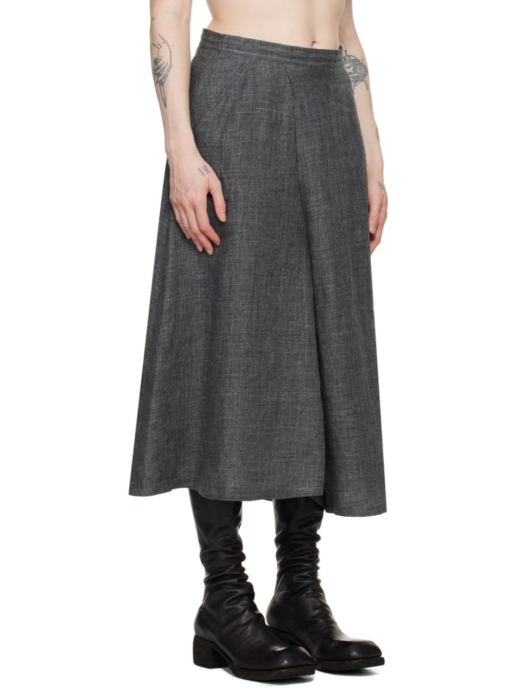 Gray Asymmetric Midi Skirt - 2