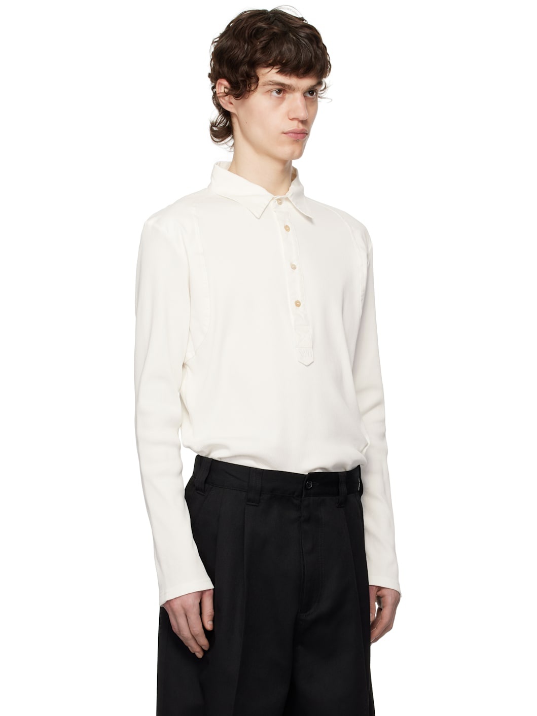 White Dub Long Sleeve Polo - 2