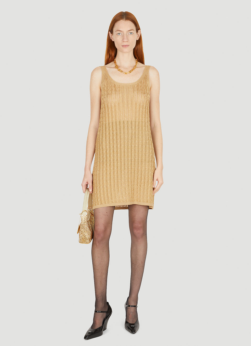 Prada Women Metallic Cabel Knit Dress - 2