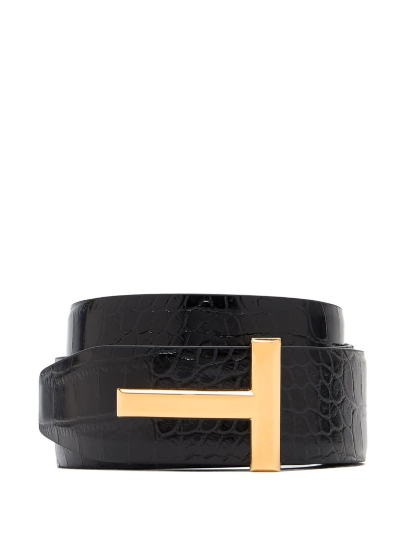crocodile-embossed T-buckle belt 1