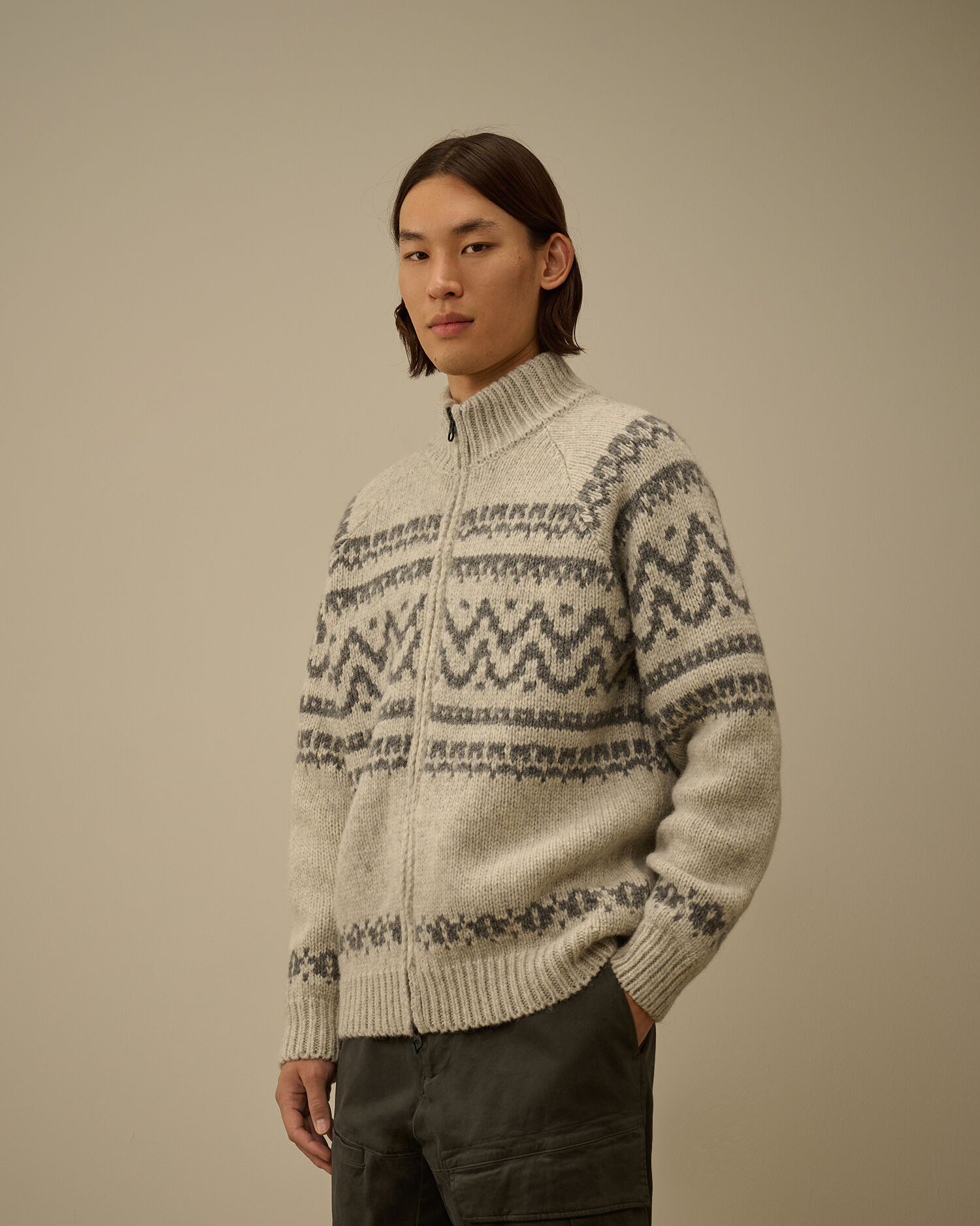 Jacquard Wool Logo Full Zip Cardigan - 3