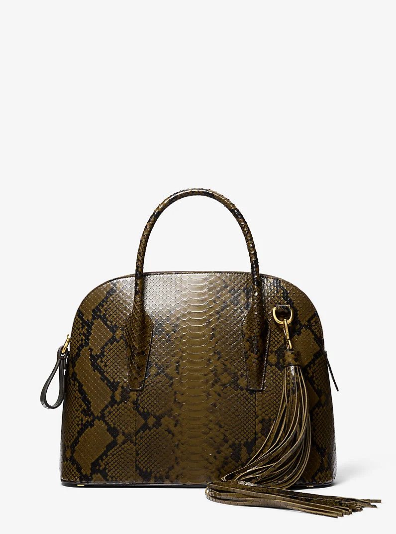 Kaitlin Large Snake Embossed Leather Satchel - 1
