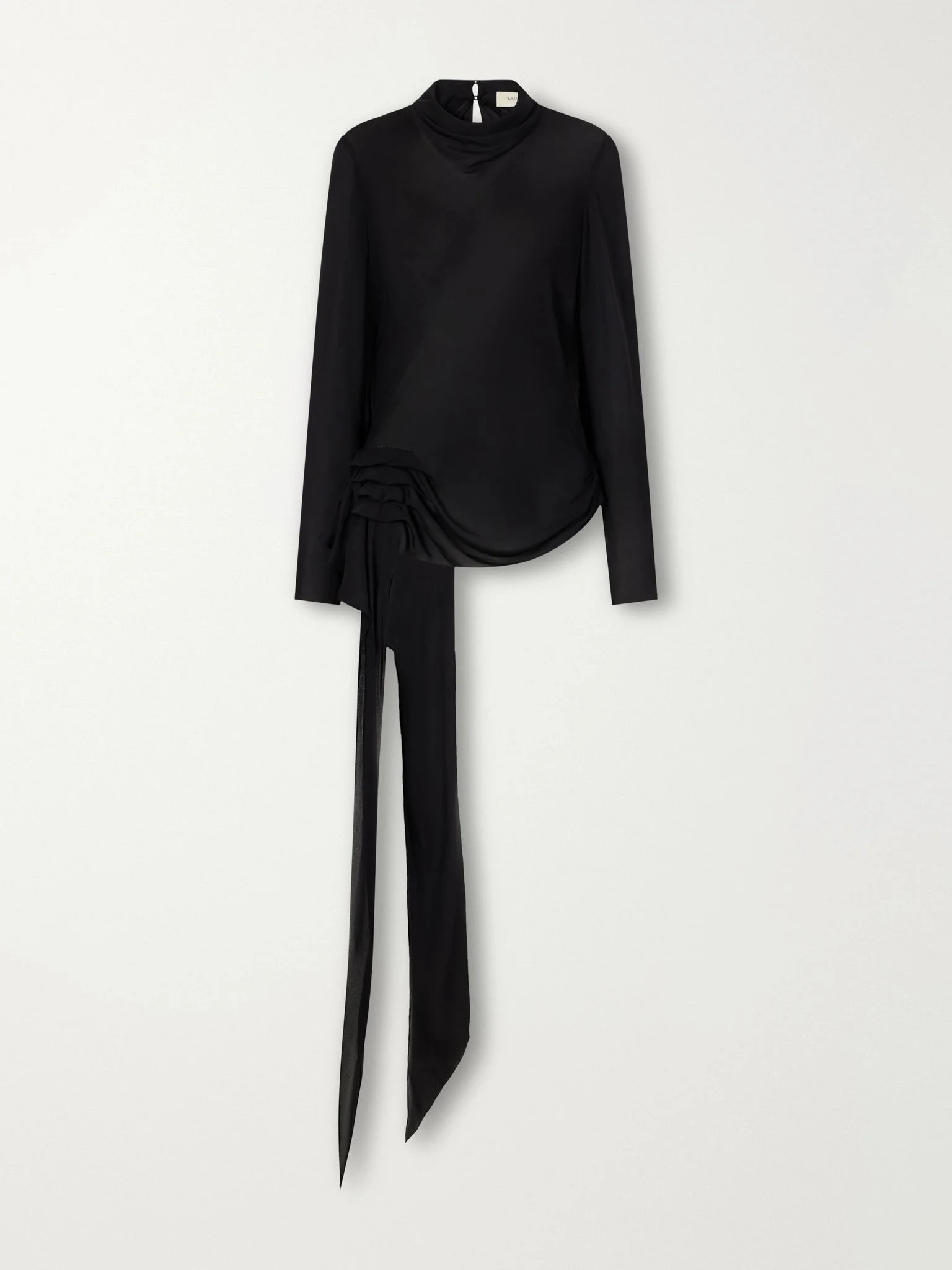 Gathered silk-charmeuse blouse Black - 1