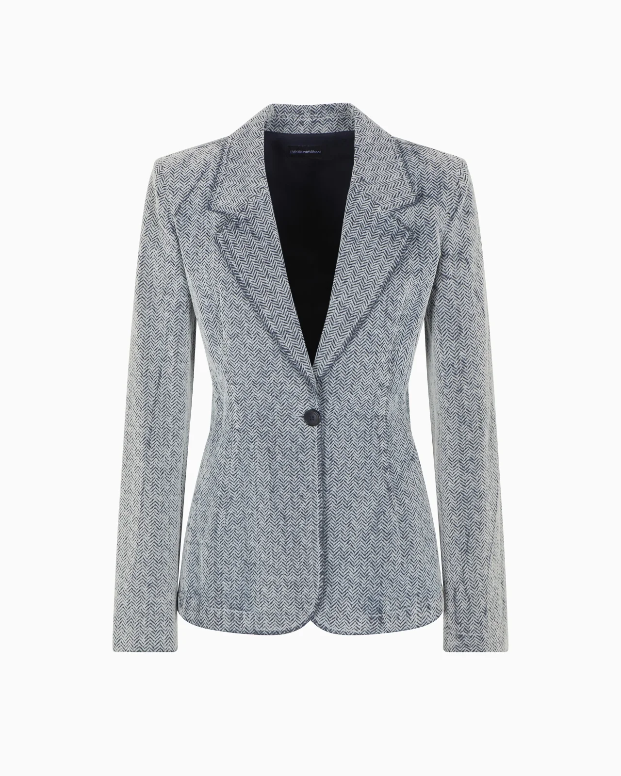 SINGLE-BREASTED BLAZER IN FLOCKED DENIM WITH AN ALL-OVER CHEVRON MOTIF - 1
