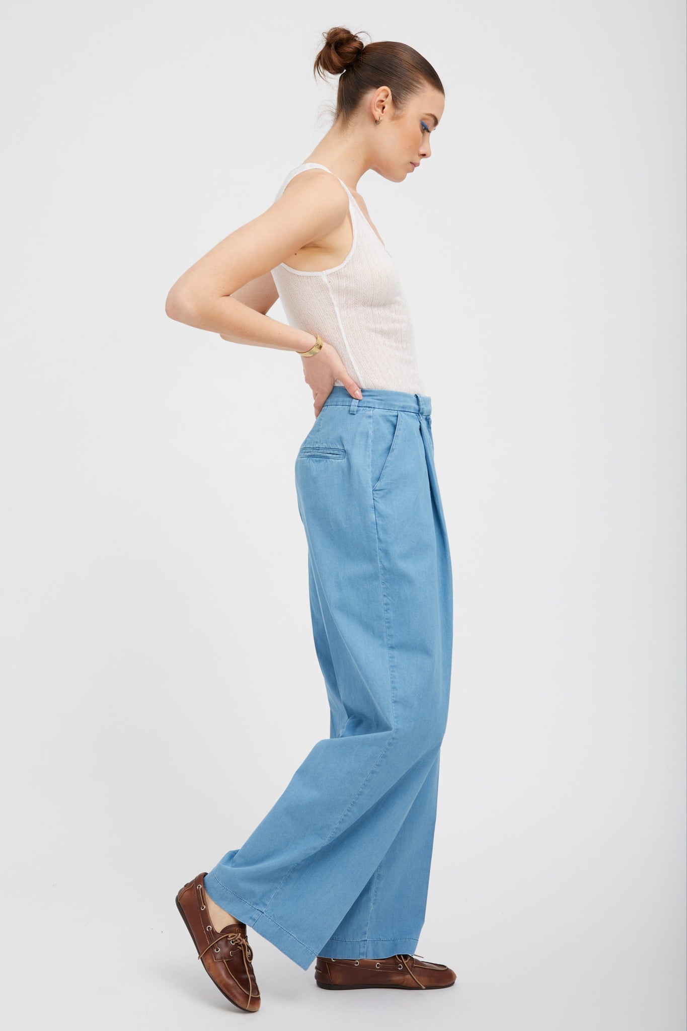 DANIELLE CHAMBRAY PLEATED TROUSERS - 3