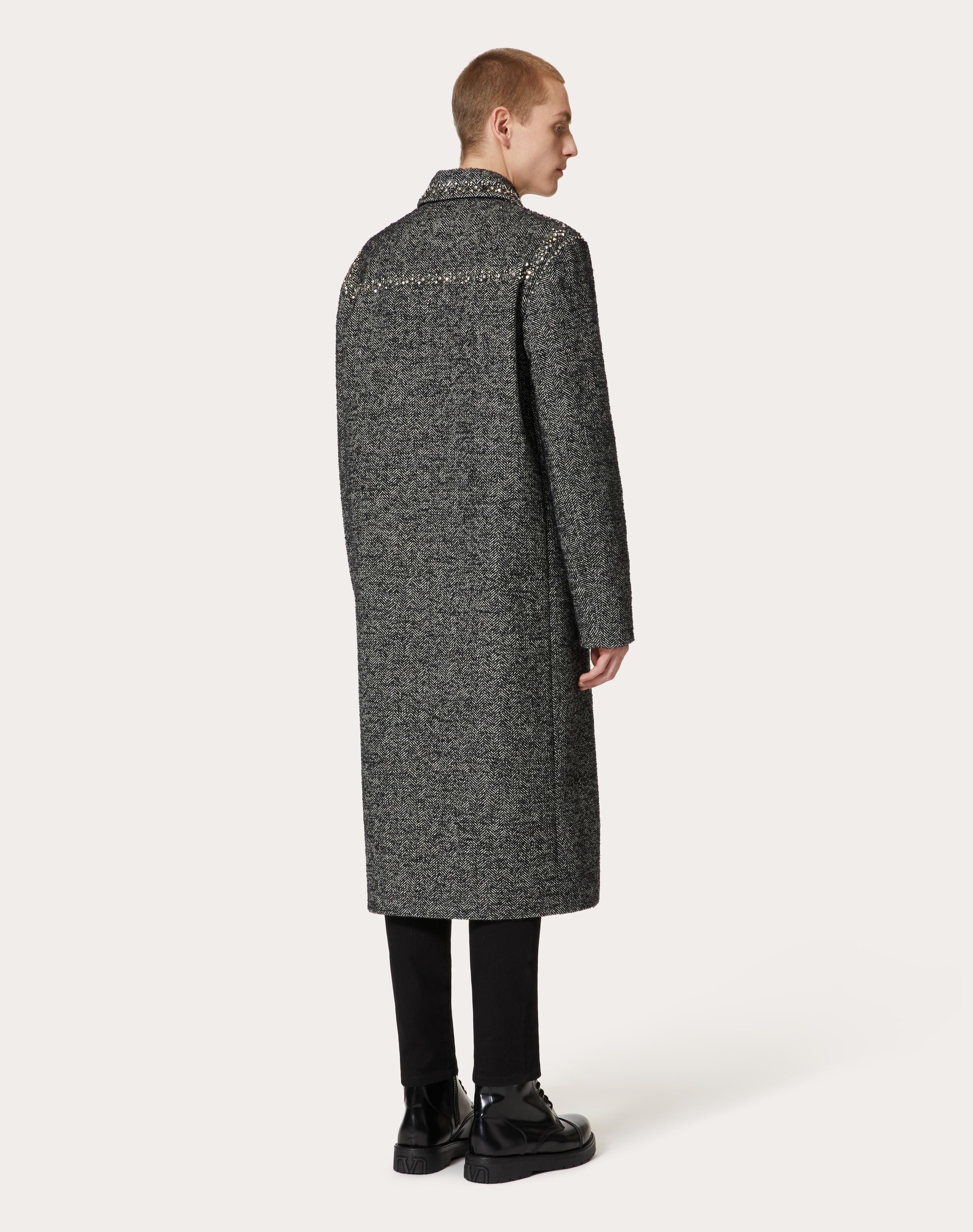 STUD AND CRYSTAL EMBROIDERED WOOL TWEED COAT - 4