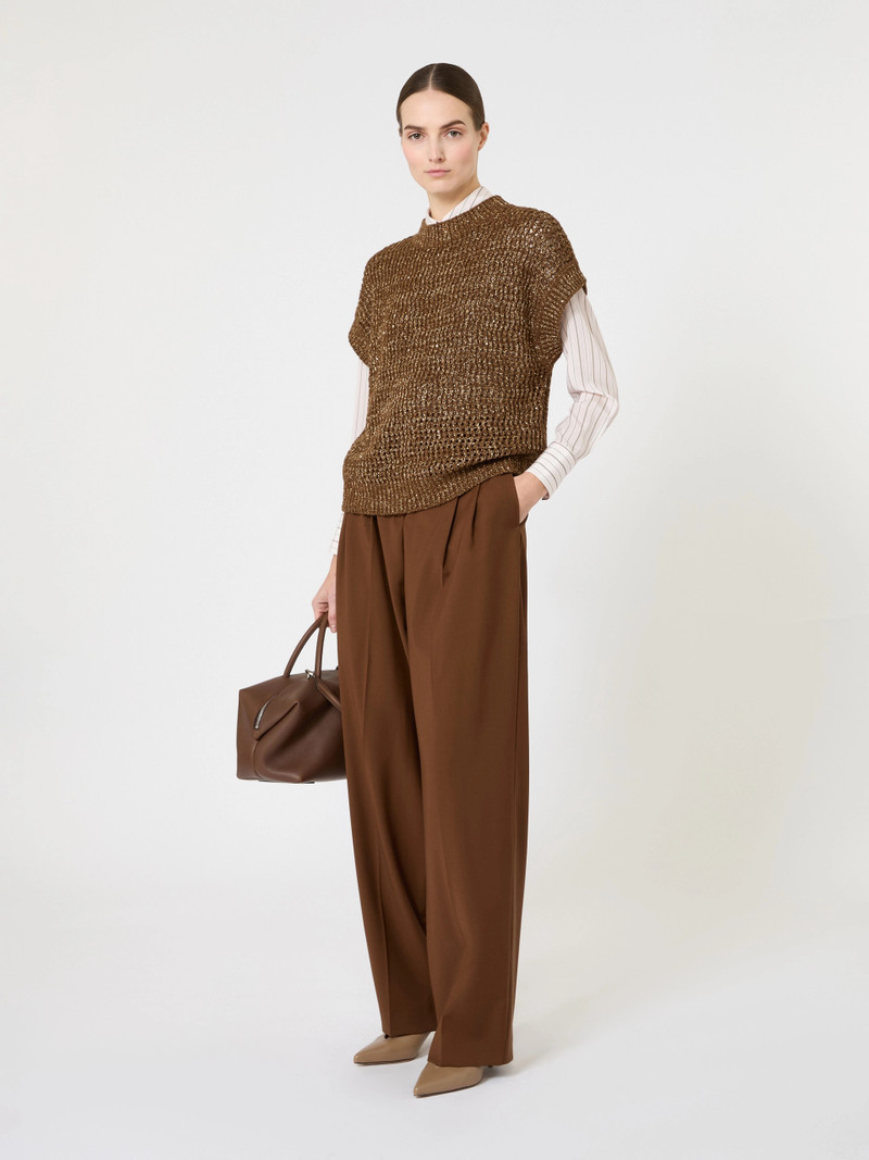 Max Mara Sequin-adorned mesh-knit cotton sweater - HAZELNUT BROWN outlook