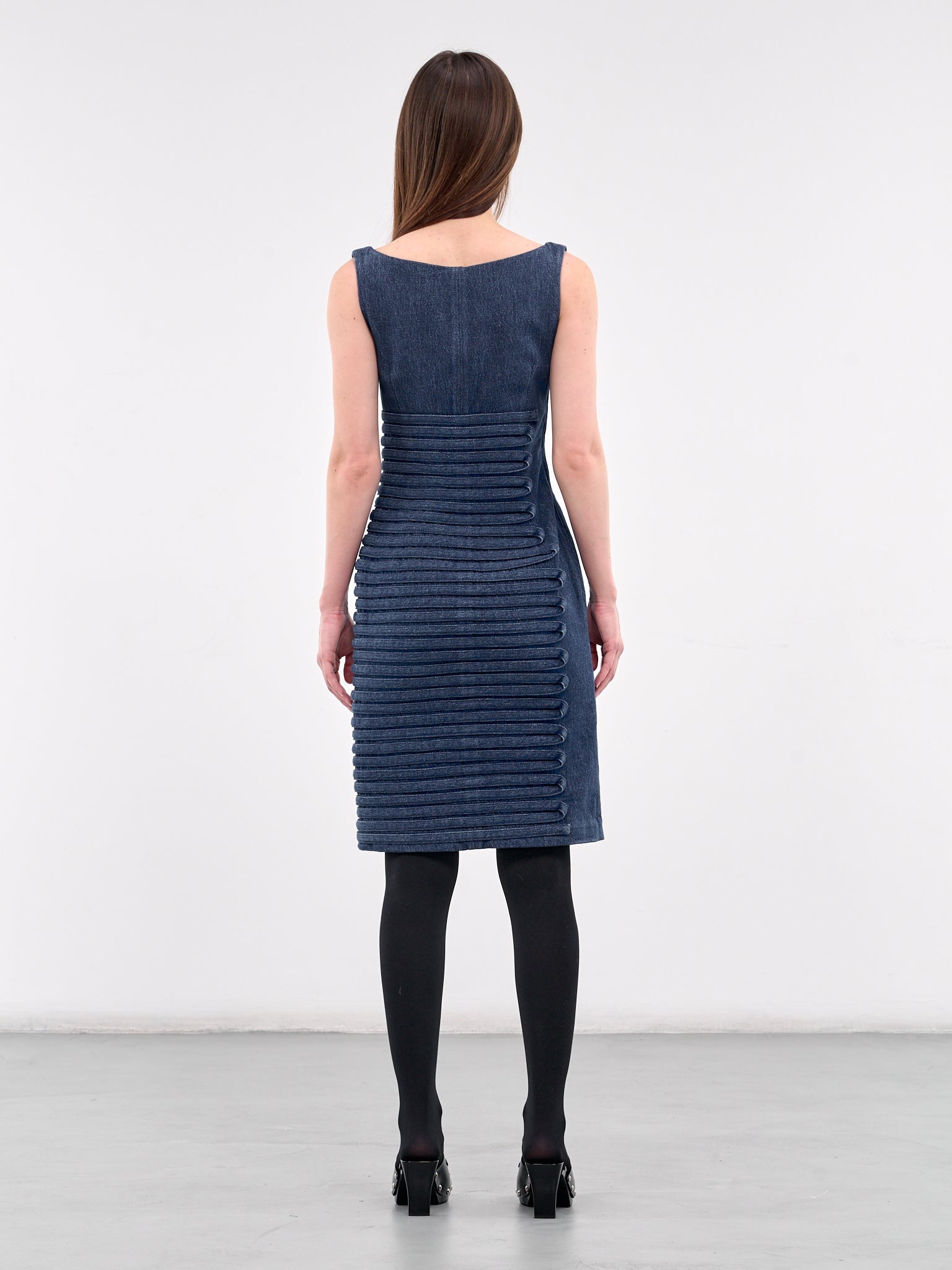 Denim Scoop Neck Fitted Dress - 3