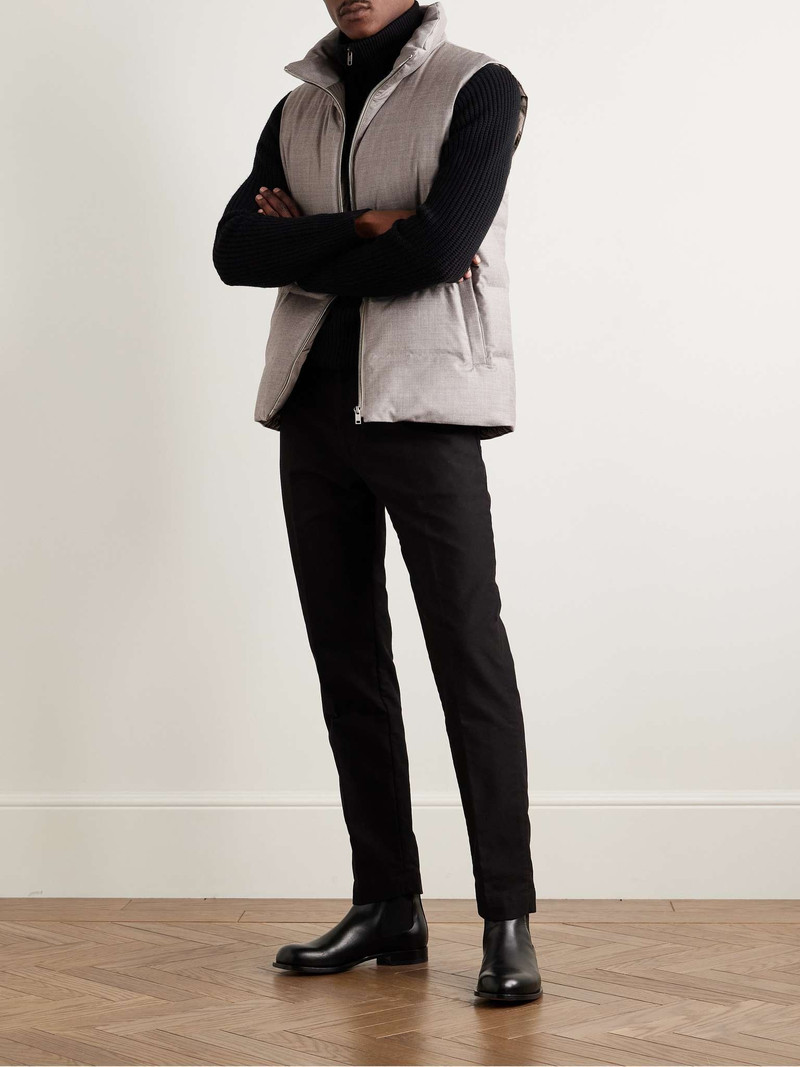 Yves Salomon Leather-Trimmed Quilted Green Storm System® Wool and Silk-Blend Down Gilet outlook