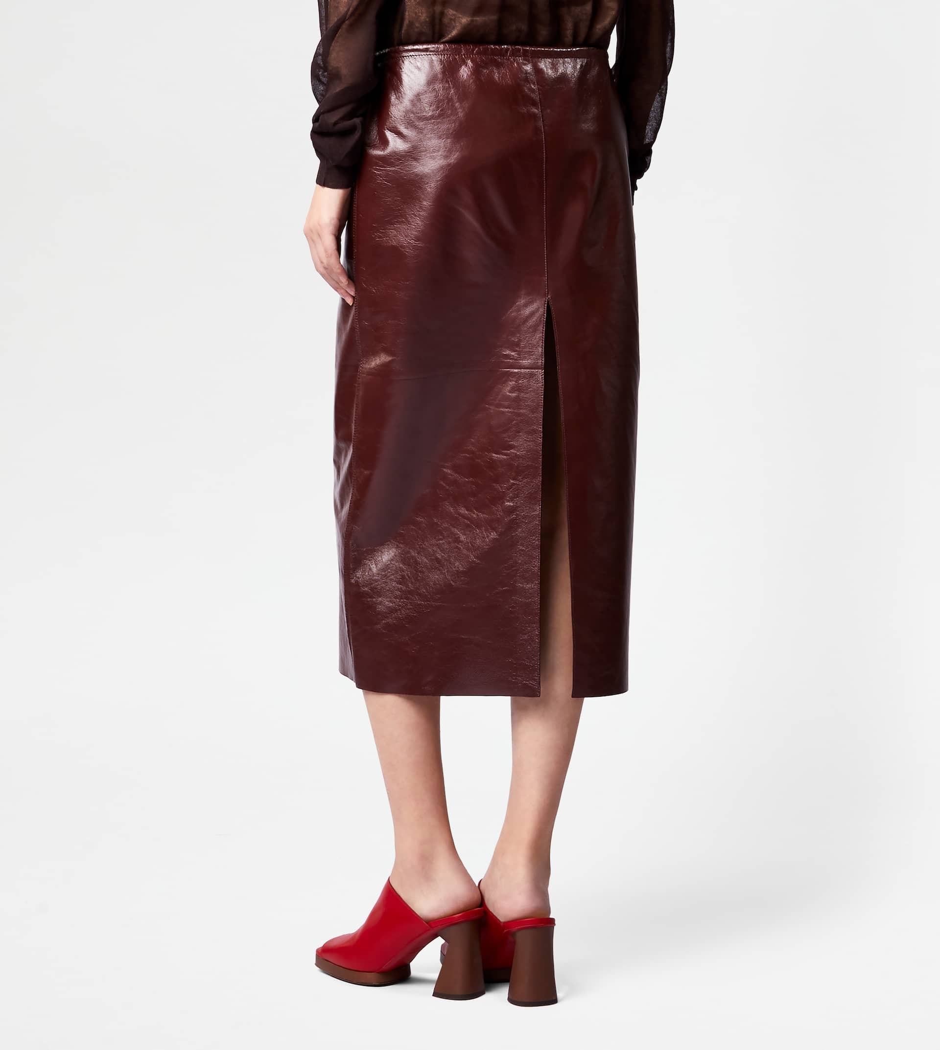 SKIRT IN LEATHER - BROWN - 7
