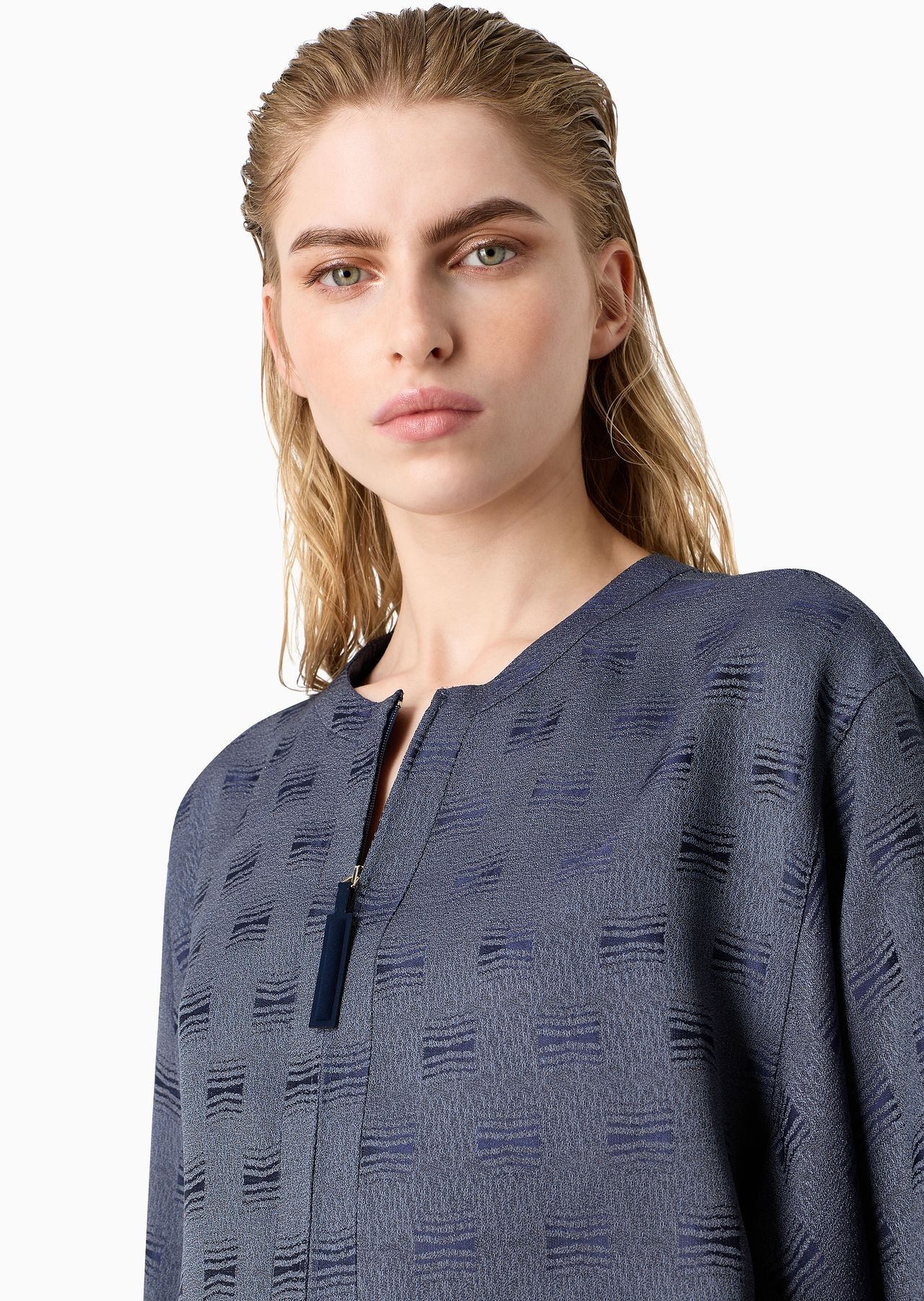 Jacquard viscose zip-up shirt - 5