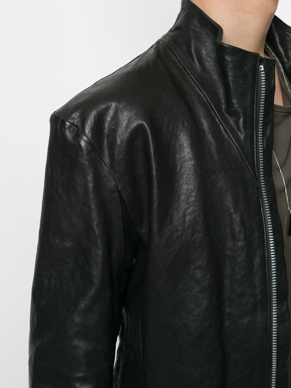 mesh-panel layered leather jacket - 5