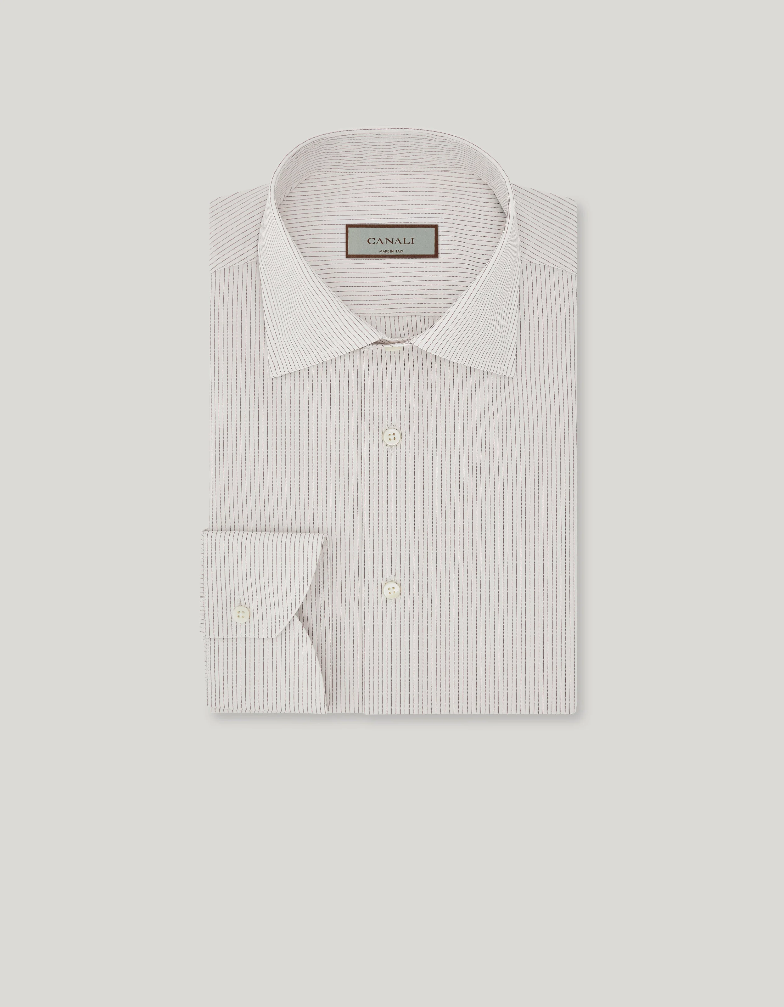 WHITE AND BURGUNDY COTTON STRIPED REGULAR-FIT SHIRT - 1