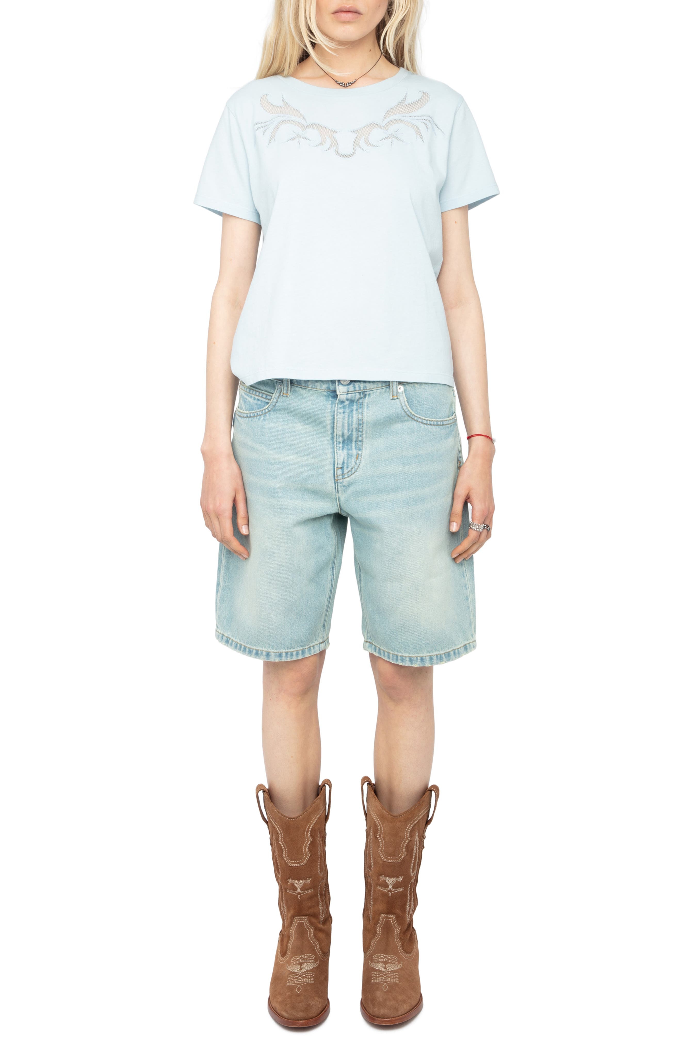 Zadig & Voltaire Alys Mesh Inset Cotton T-Shirt in Cloud at Nordstrom - 6