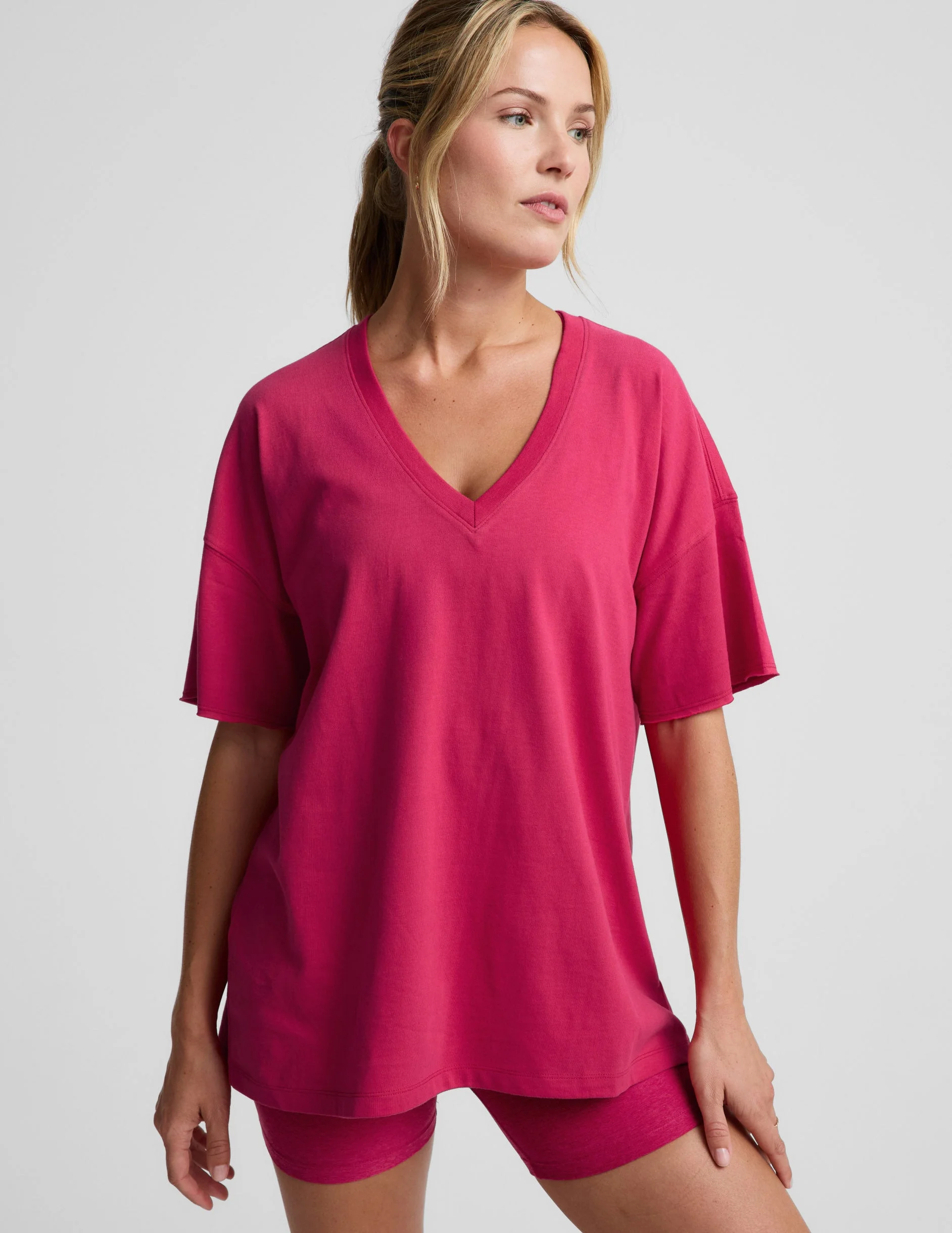 SoftKnit Better Than Ever Oversized V-Neck Cotton Tee - 1