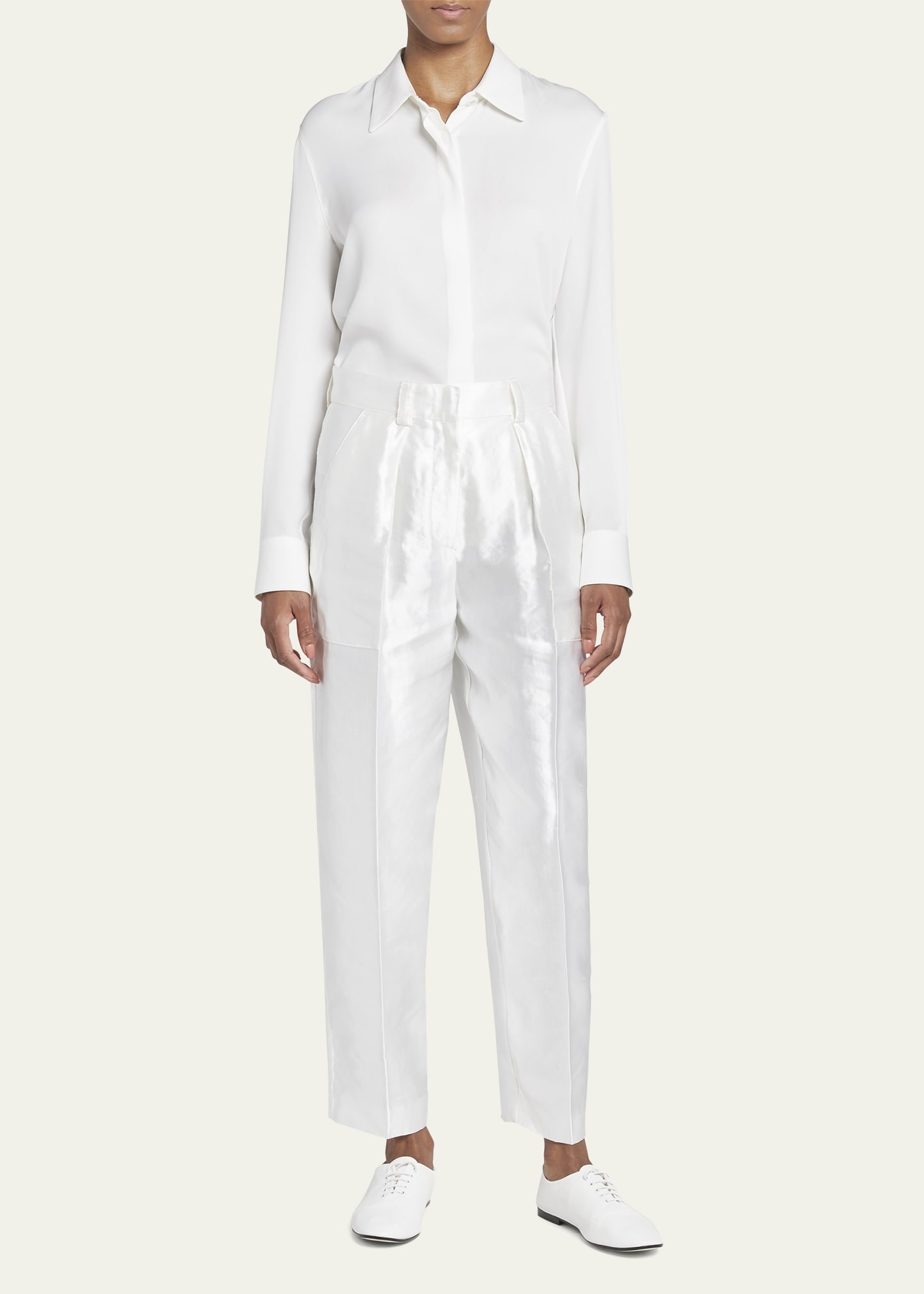 Pintuck Linen Silk Cigarette Trousers - 2