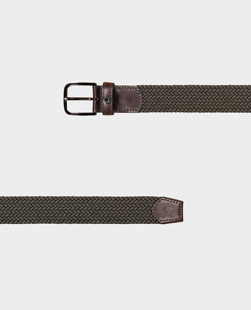 Leather trimmed woven elastic belt - 4