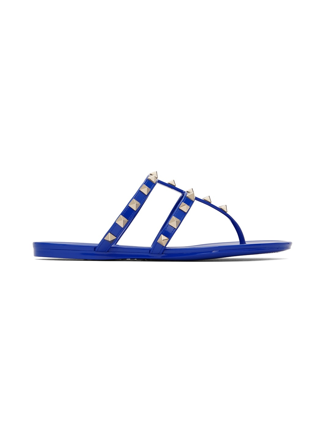 Blue Rockstud Rubber Flat Sandals - 1