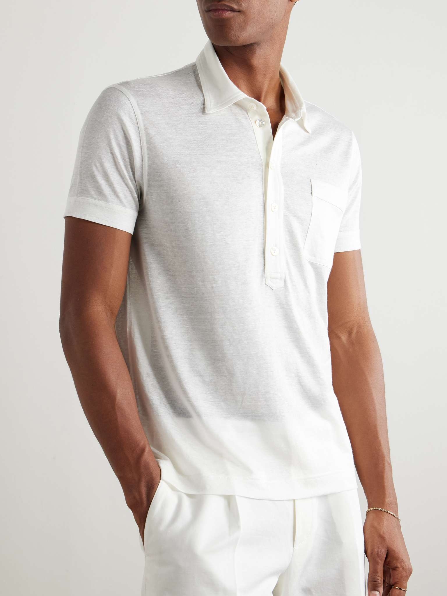 Slim-Fit Silk and Linen-Blend Polo Shirt - 3