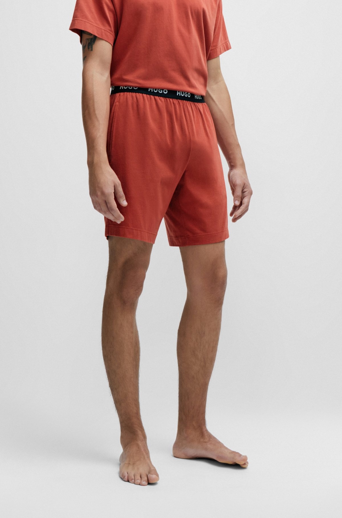 STRETCH-COTTON PAJAMA SHORTS WITH LOGO WAISTBAND - 2