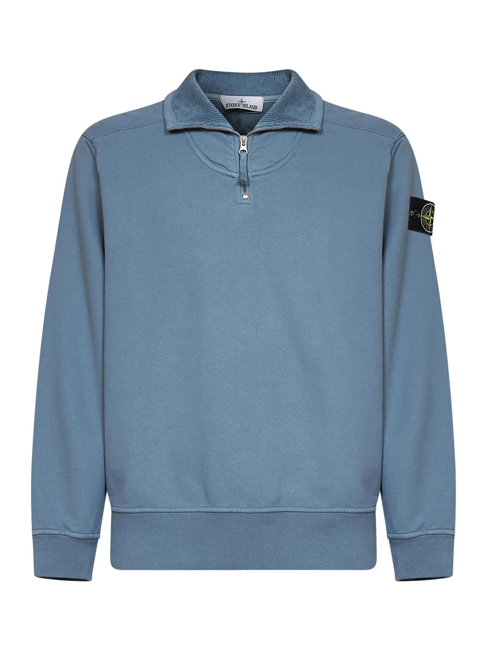 Steel blue brushed organic cotton half-zip sweatshirt - 1