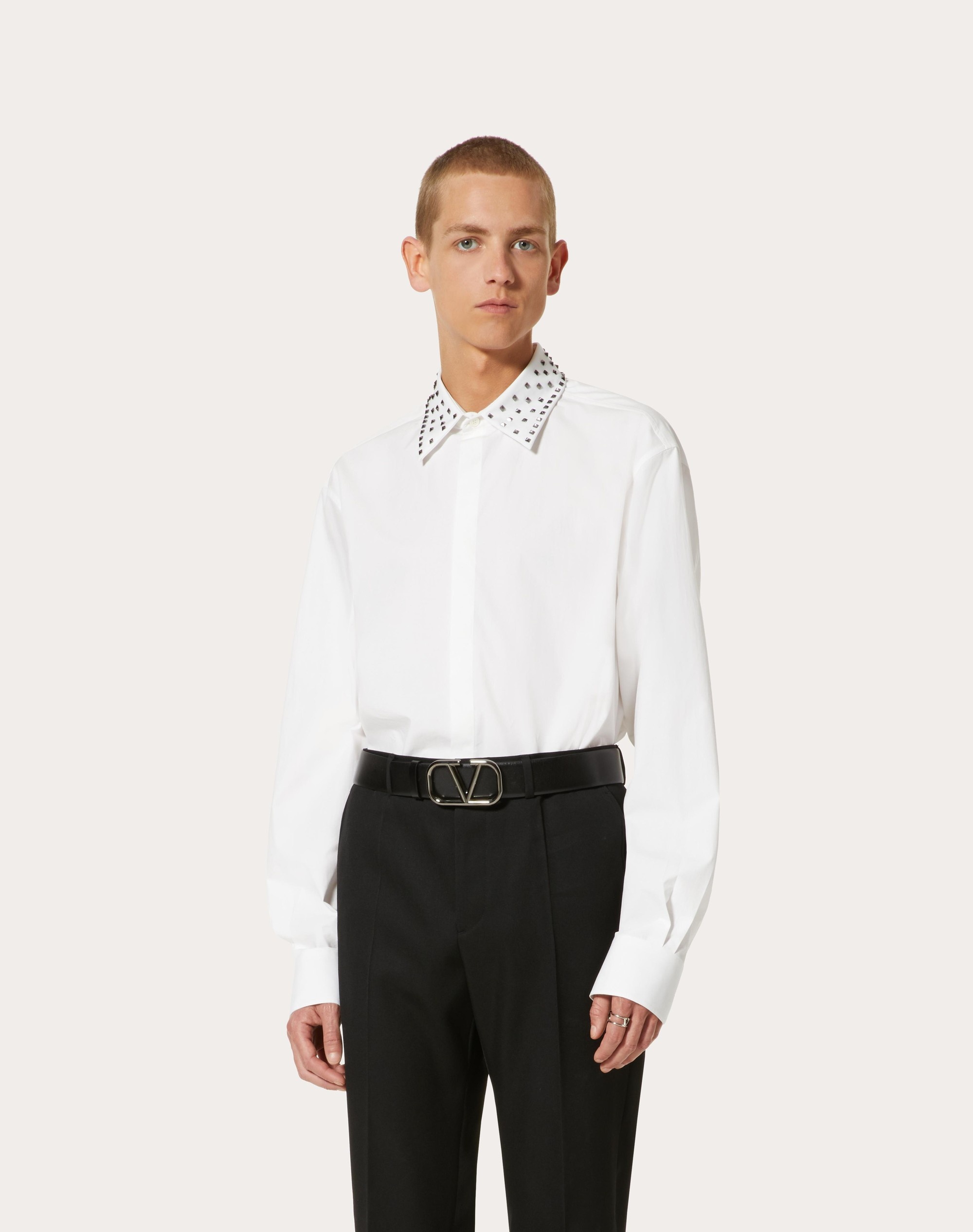 COTTON SHIRT WITH ROCKSTUD SPIKE COLLAR - 3