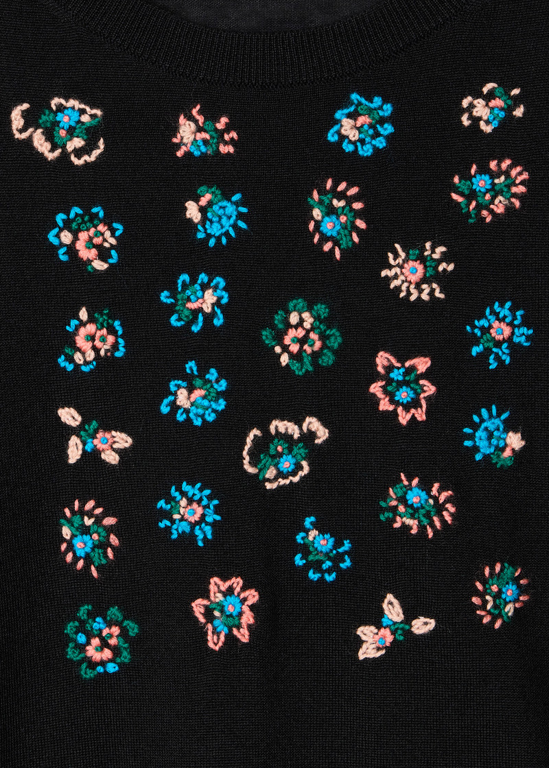 Paul Smith Women's Black Merino Wool Sweater with Floral Embroidery outlook