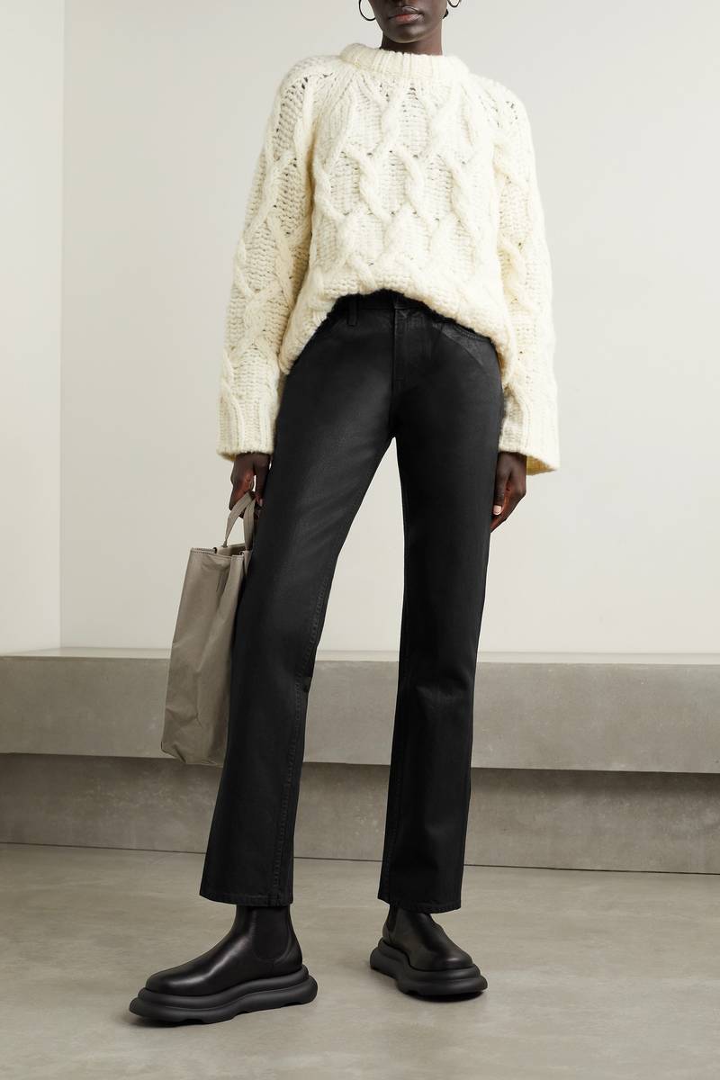 GRLFRND Hailey coated low-rise bootcut jeans outlook