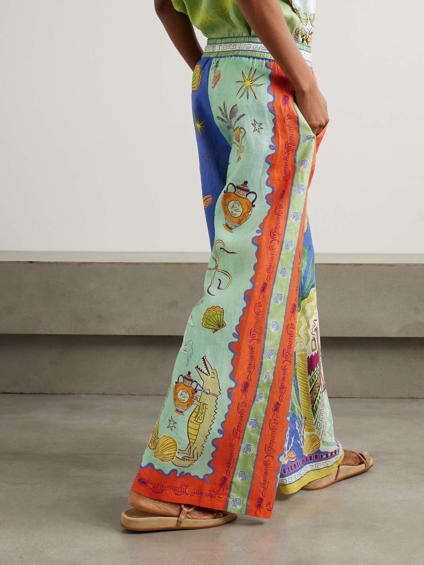 + Sam Pauletto Surrealist Summer printed linen wide-leg pants Multi - 4