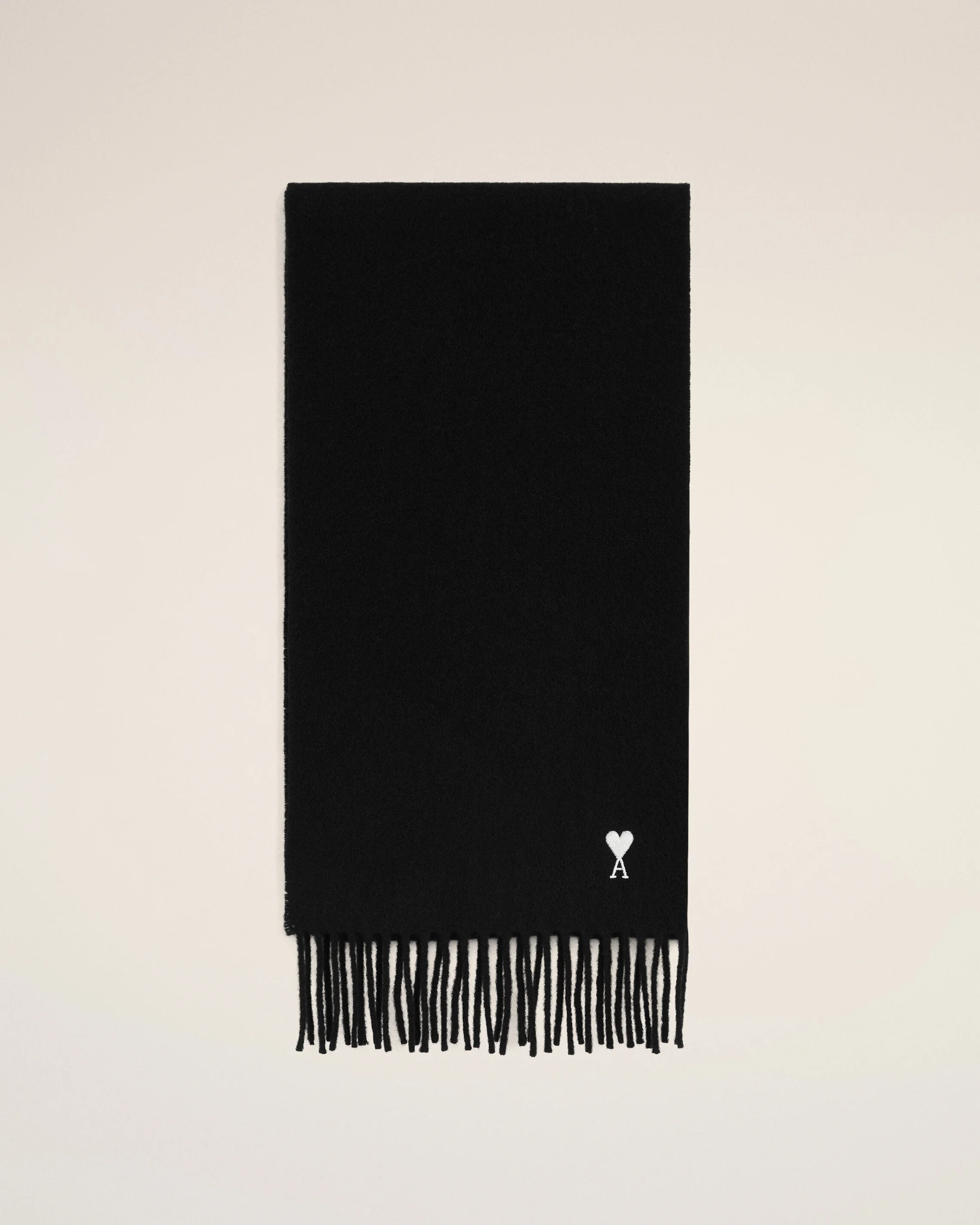 BLACK WOOL SCARF WITH AMI DE COEUR - 1