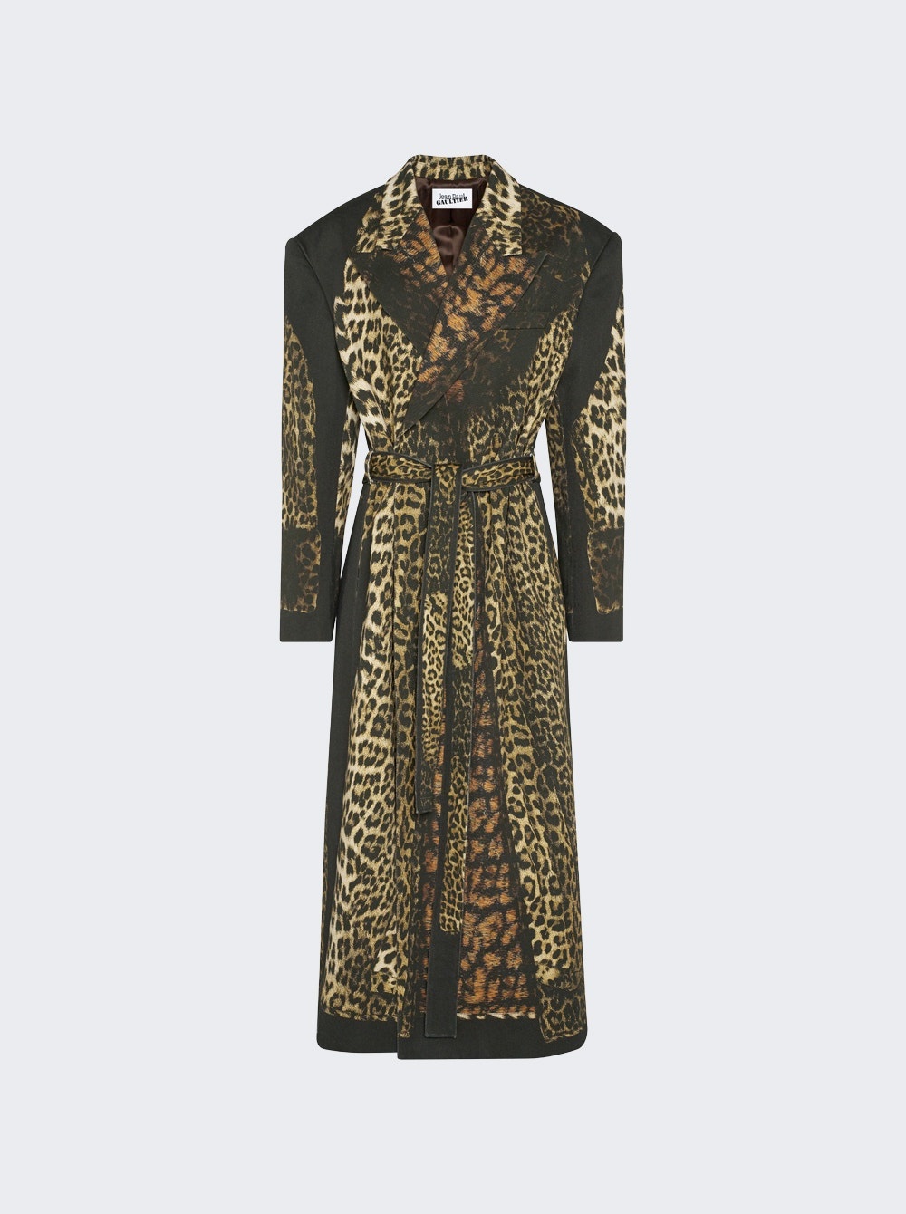 Cotton Long Coat Leopard Trompe L'oeil Print - 1