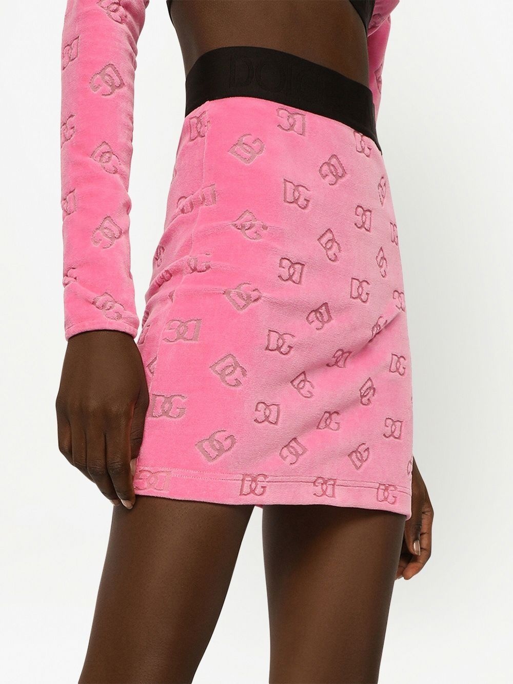 logo-pattern velvet mini skirt - 5