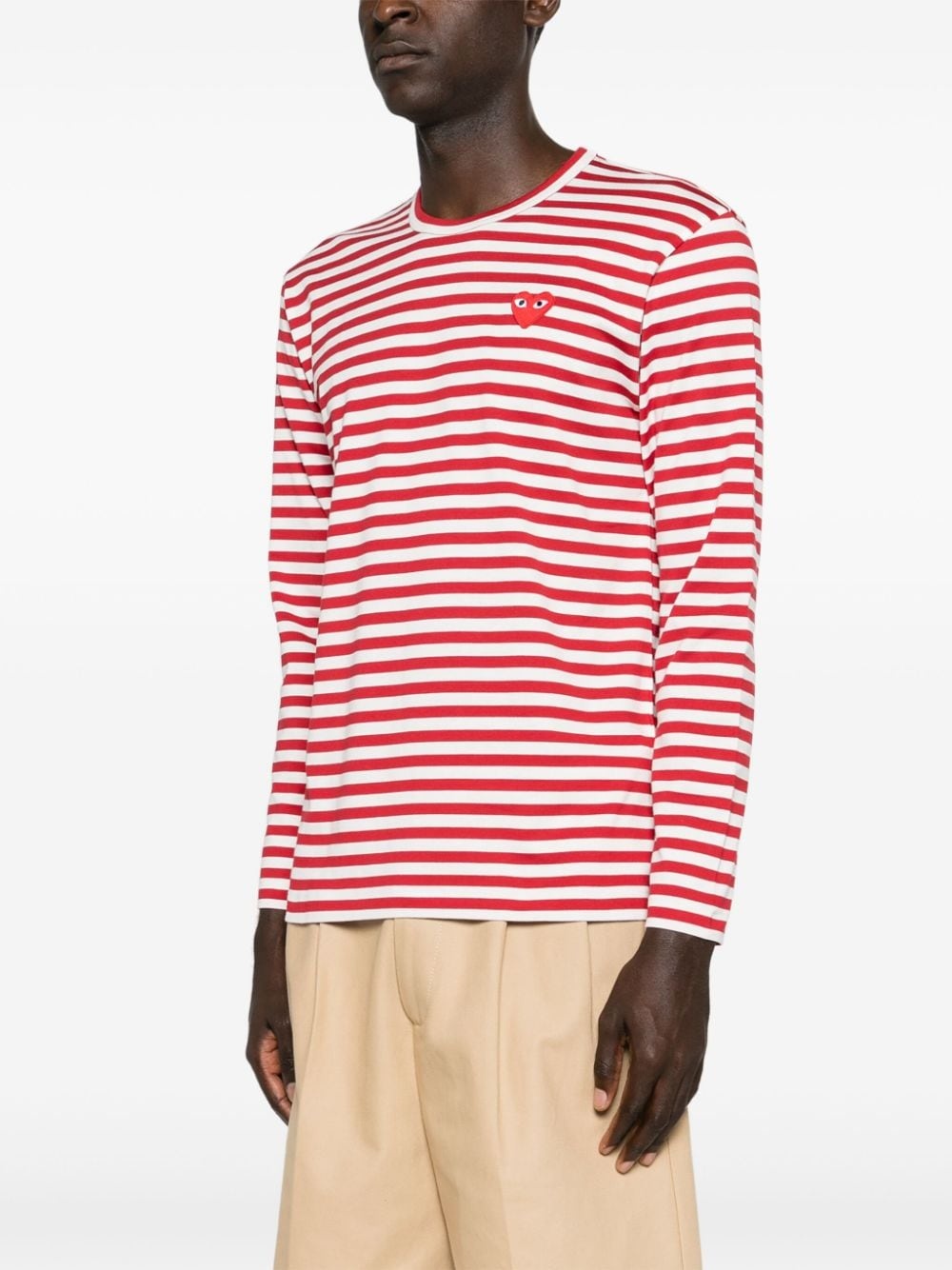 heart-patch striped T-shirt - 4