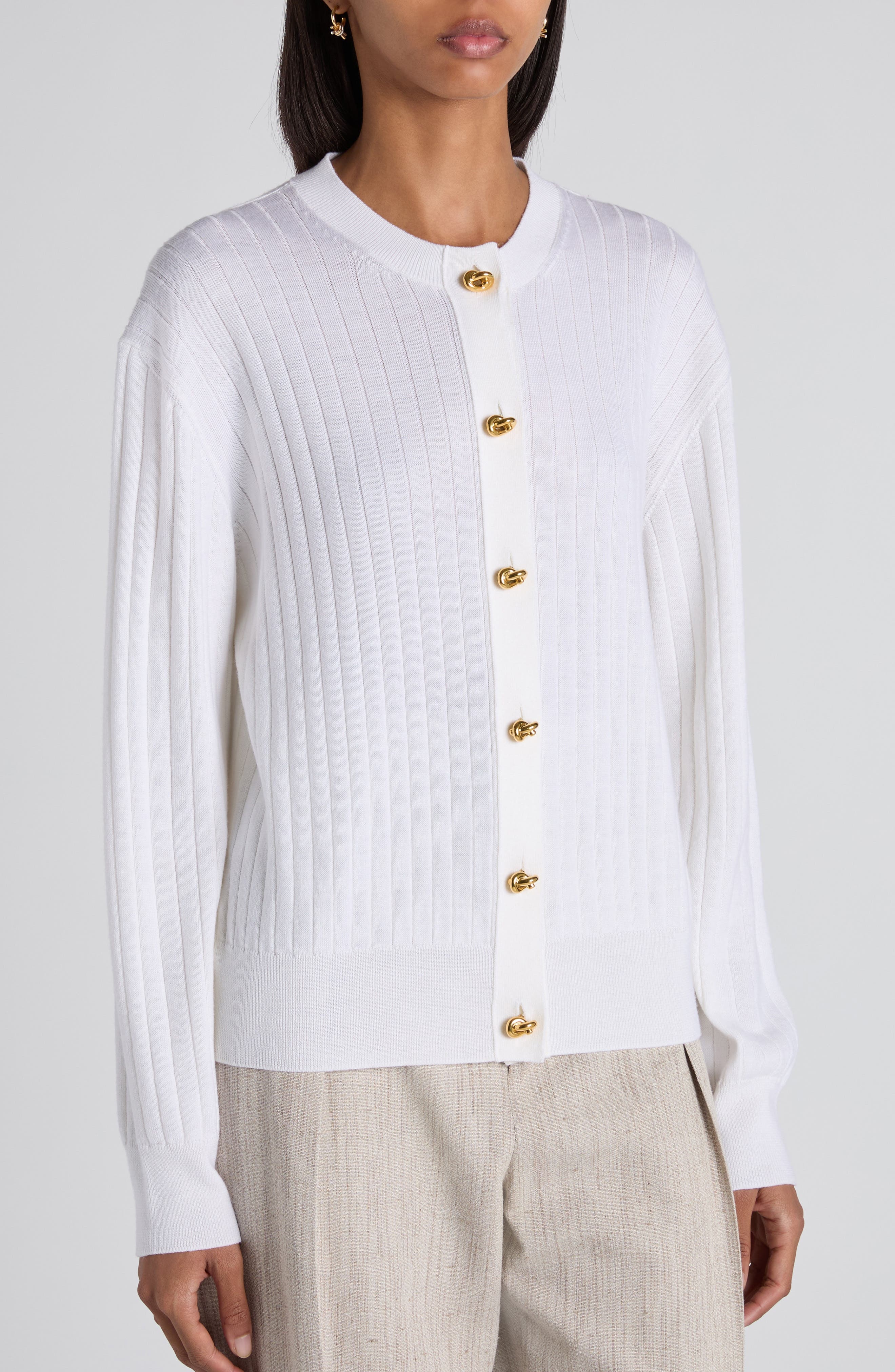 Bottega Veneta Wool Rib Cardigan in Chalk at Nordstrom - 5