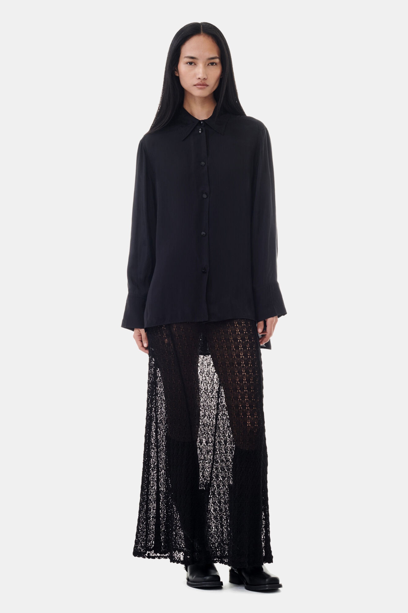 BLACK VISCOSE HABOTAI OVERSIZED SHIRT - 3