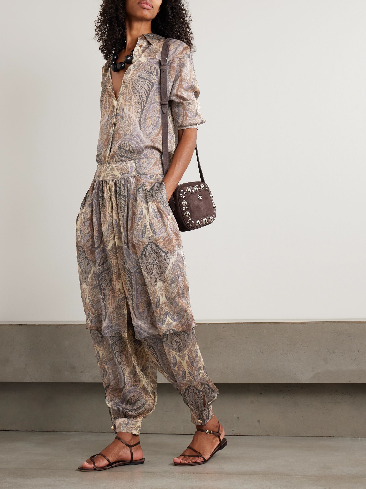 Hypnotic layered  pleated paisley-print silk tapered pants Multi - 2