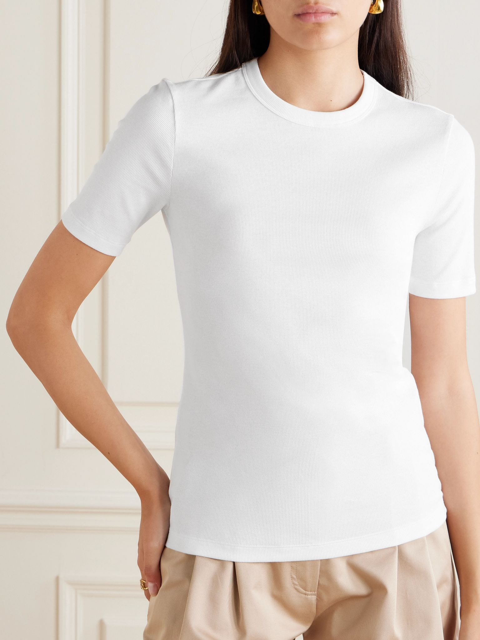 Ribbed stretch-cotton jersey T-shirt White - 3