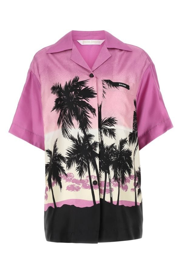 PALM ANGELS Printed Silk Oversize Shirt - 1