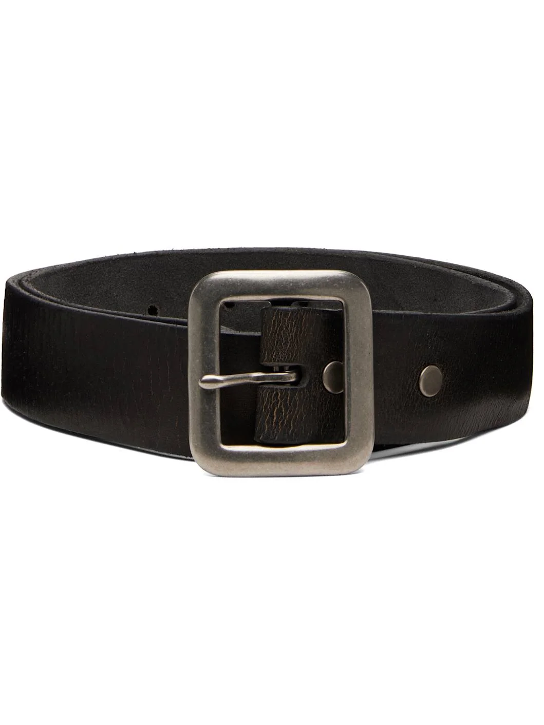 Black Hand-Burnished Leather Belt - 1