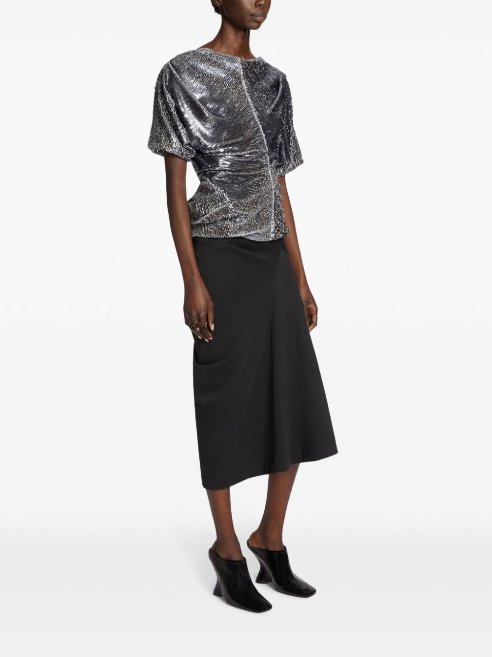 draped cotton midi skirt - 3