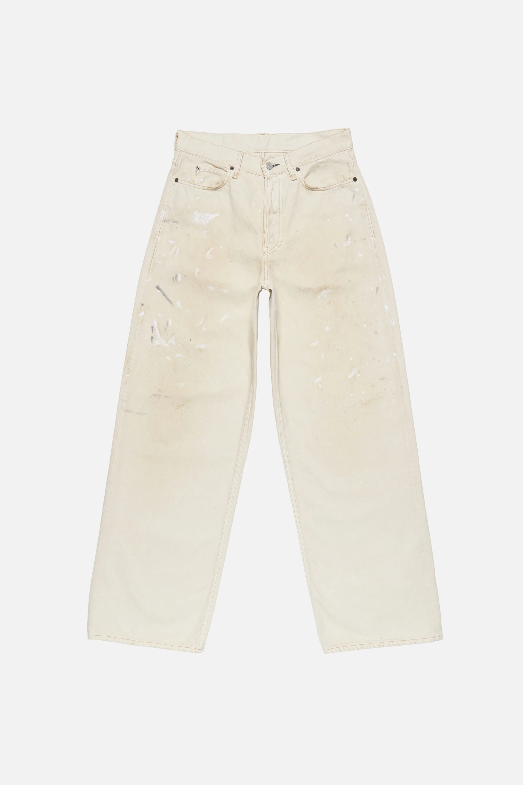Loose fit jeans with leather pockets - White - 1