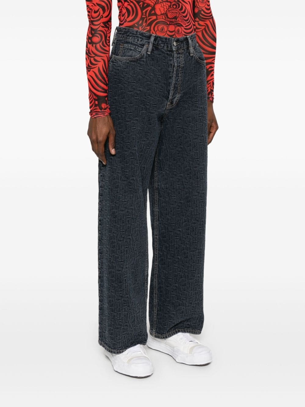 logo-embossed loose jeans - 3