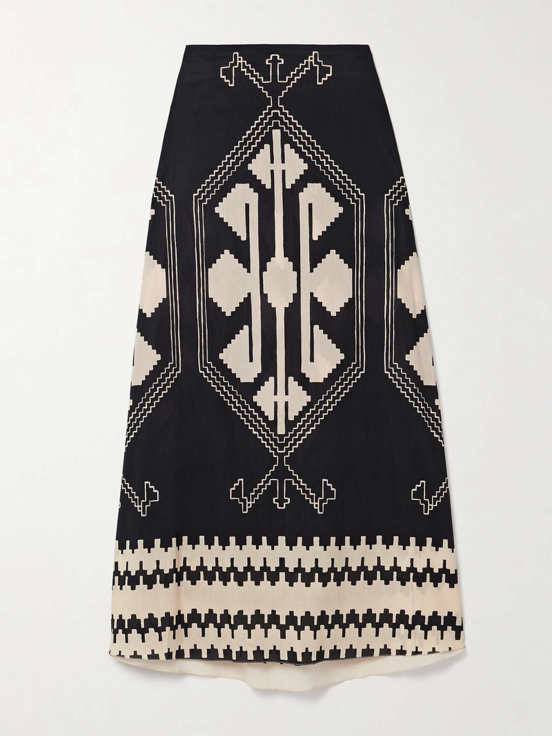 Johanna Ortiz Vela Mayor printed cotton-poplin midi skirt Black outlook