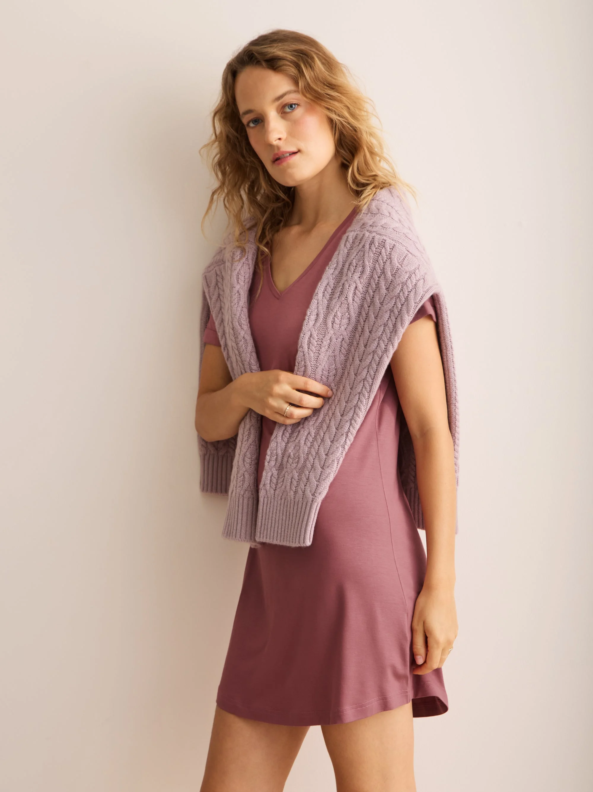 Lara Micro Modal V-Neck Nightdress Dusty Rose - 1