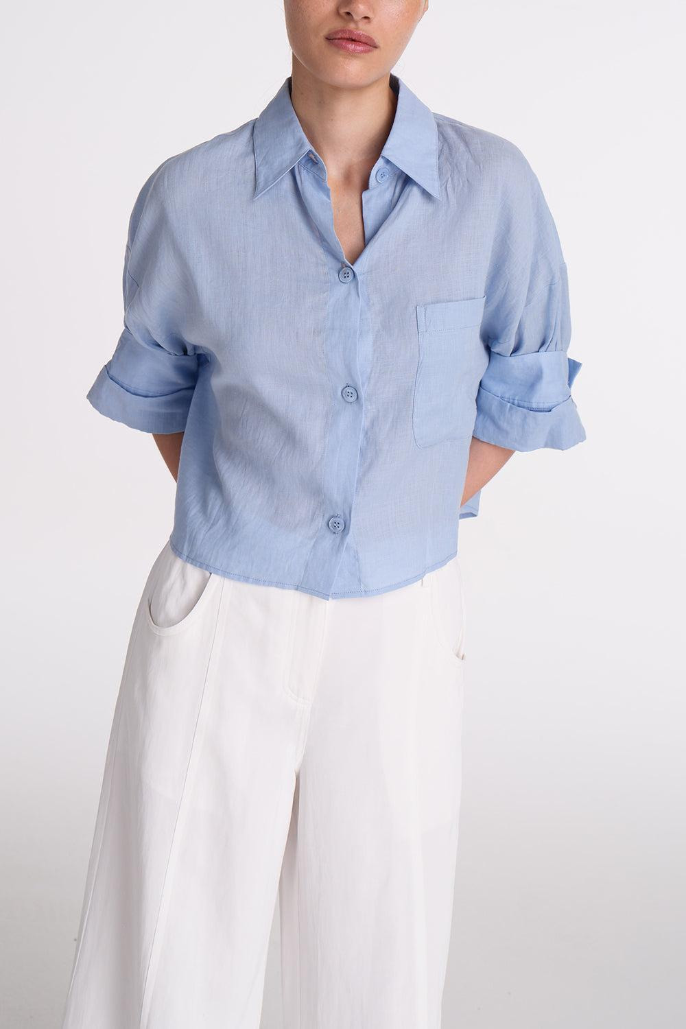 Next Ex Linen Shirt - Baby Blue - 2