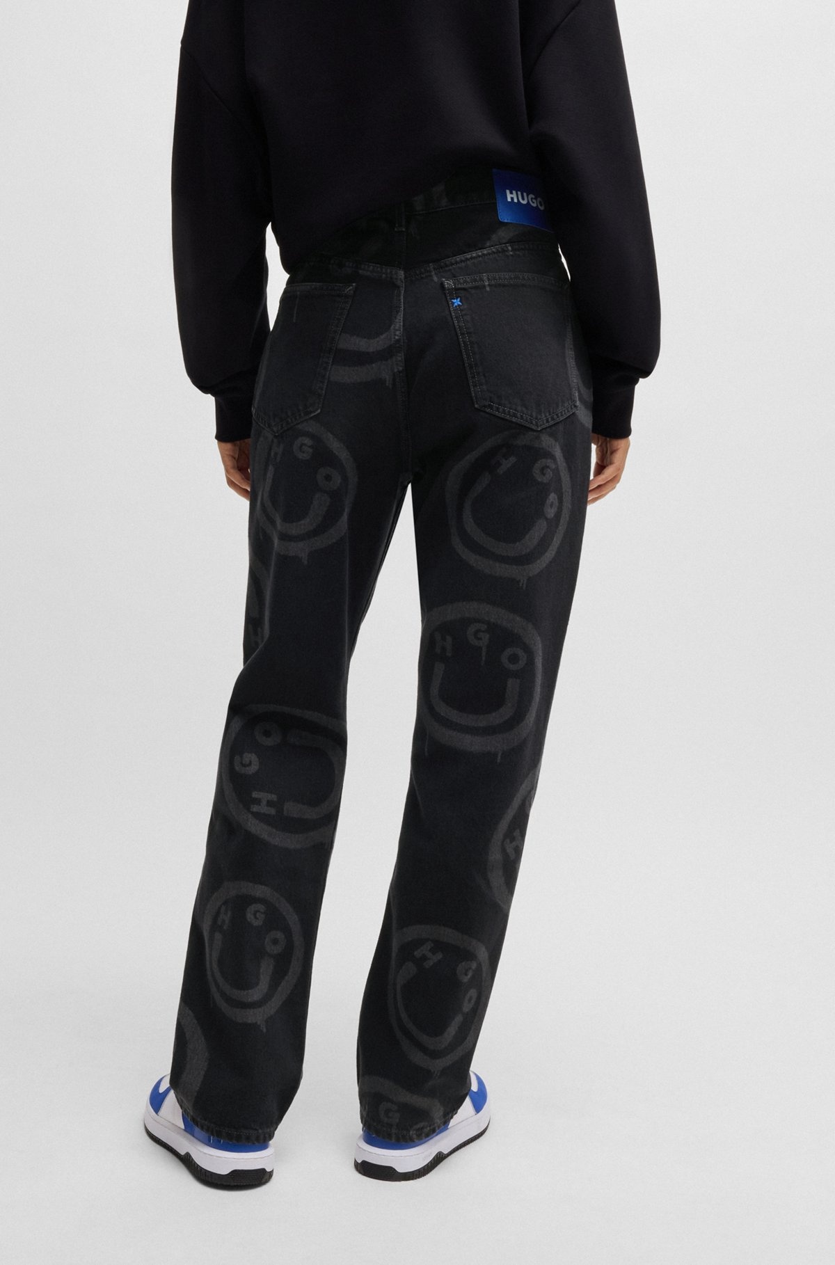 BLACK BAGGY-FIT JEANS WITH HAPPY HUGO PRINT - 7