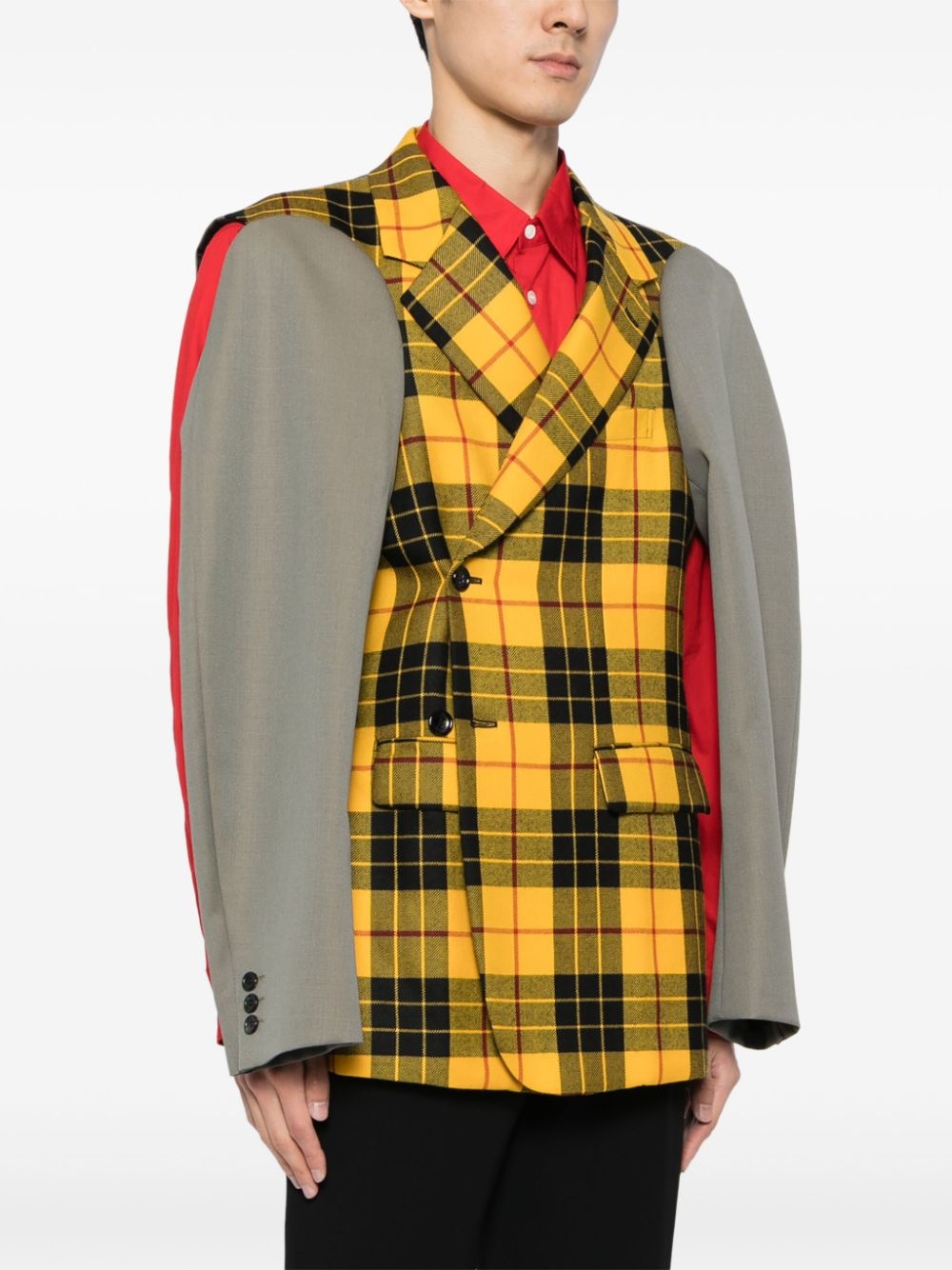 check-pattern wool blazer - 3
