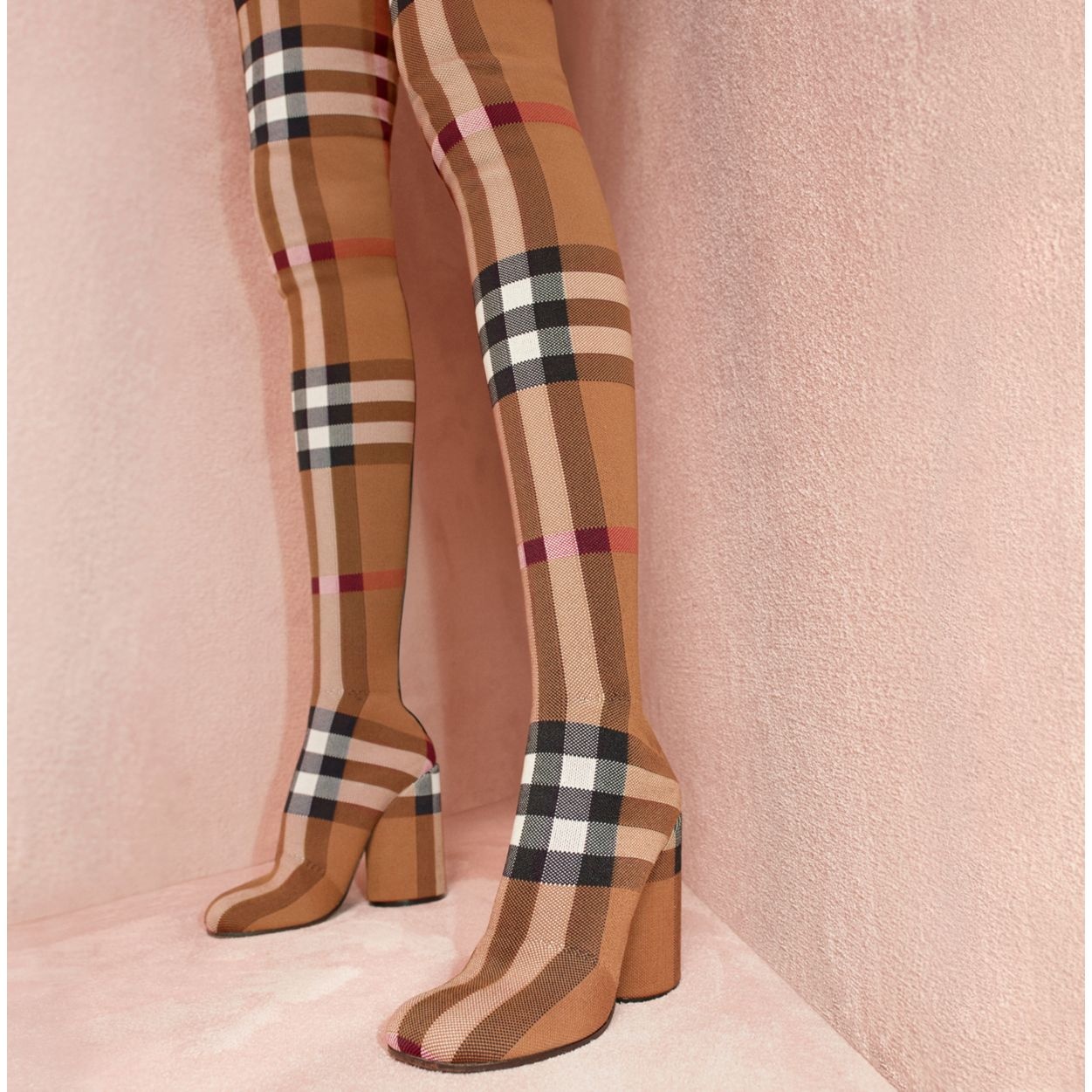 Knitted Check Over-the-knee Sock Boots - 8